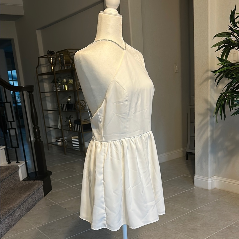 Cream Pleated Halter Skort Dress